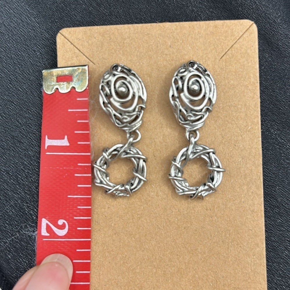 Rustic Silvertone Dangle Earrings - Picture 5 of 5